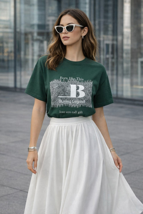 Kadın Baskılı Oversize T-Shirt – Born Like This Yazılı Pamuk Basic Tişört (Siyah / Beyaz / Lacivert / Yeşil / Gri / Kahverengi)