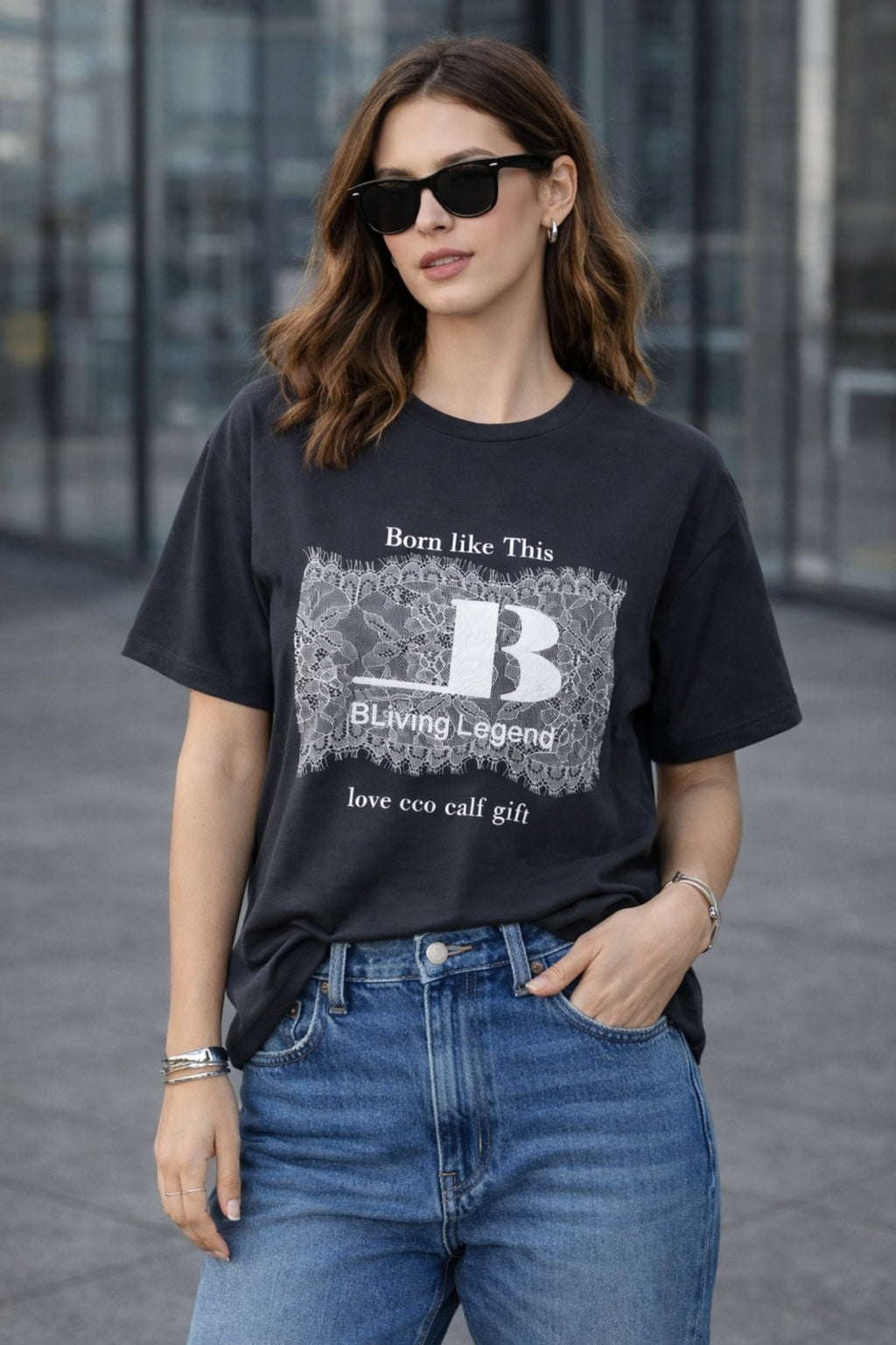 Kadın Baskılı Oversize T-Shirt – Born Like This Yazılı Pamuk Basic Tişört (Siyah / Beyaz / Lacivert / Yeşil / Gri / Kahverengi)