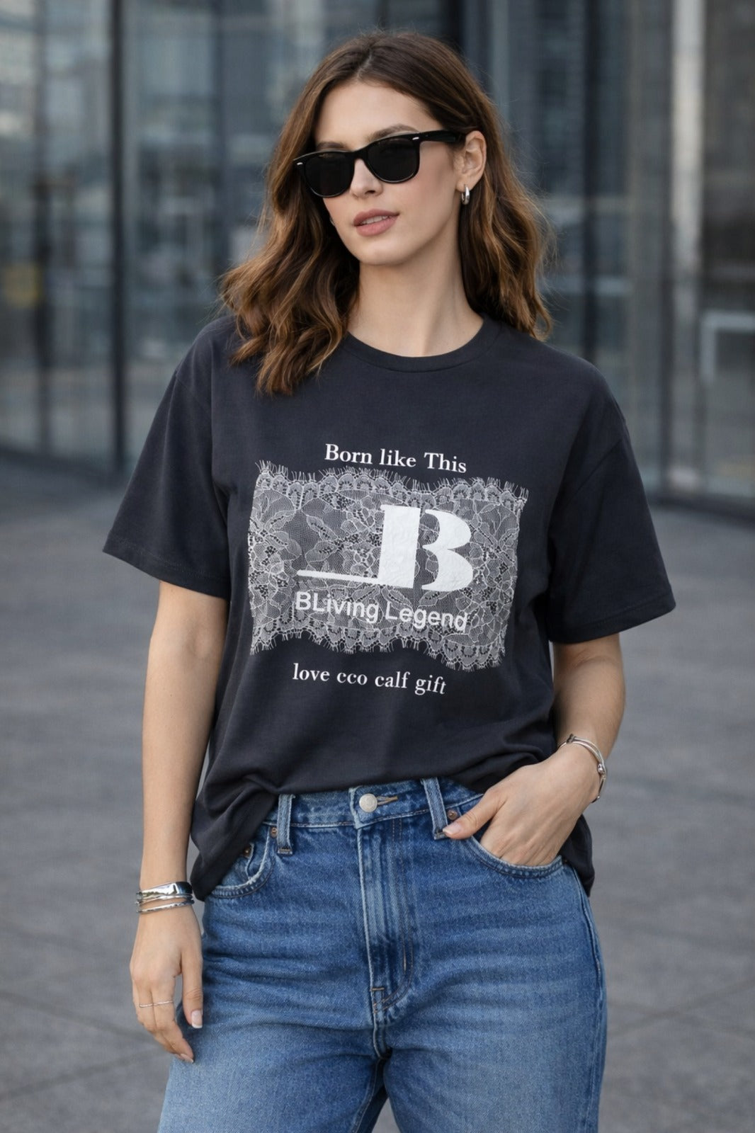 Kadın Baskılı Oversize T-Shirt – Born Like This Yazılı Pamuk Basic Tişört (Siyah / Beyaz / Lacivert / Yeşil / Gri / Kahverengi)