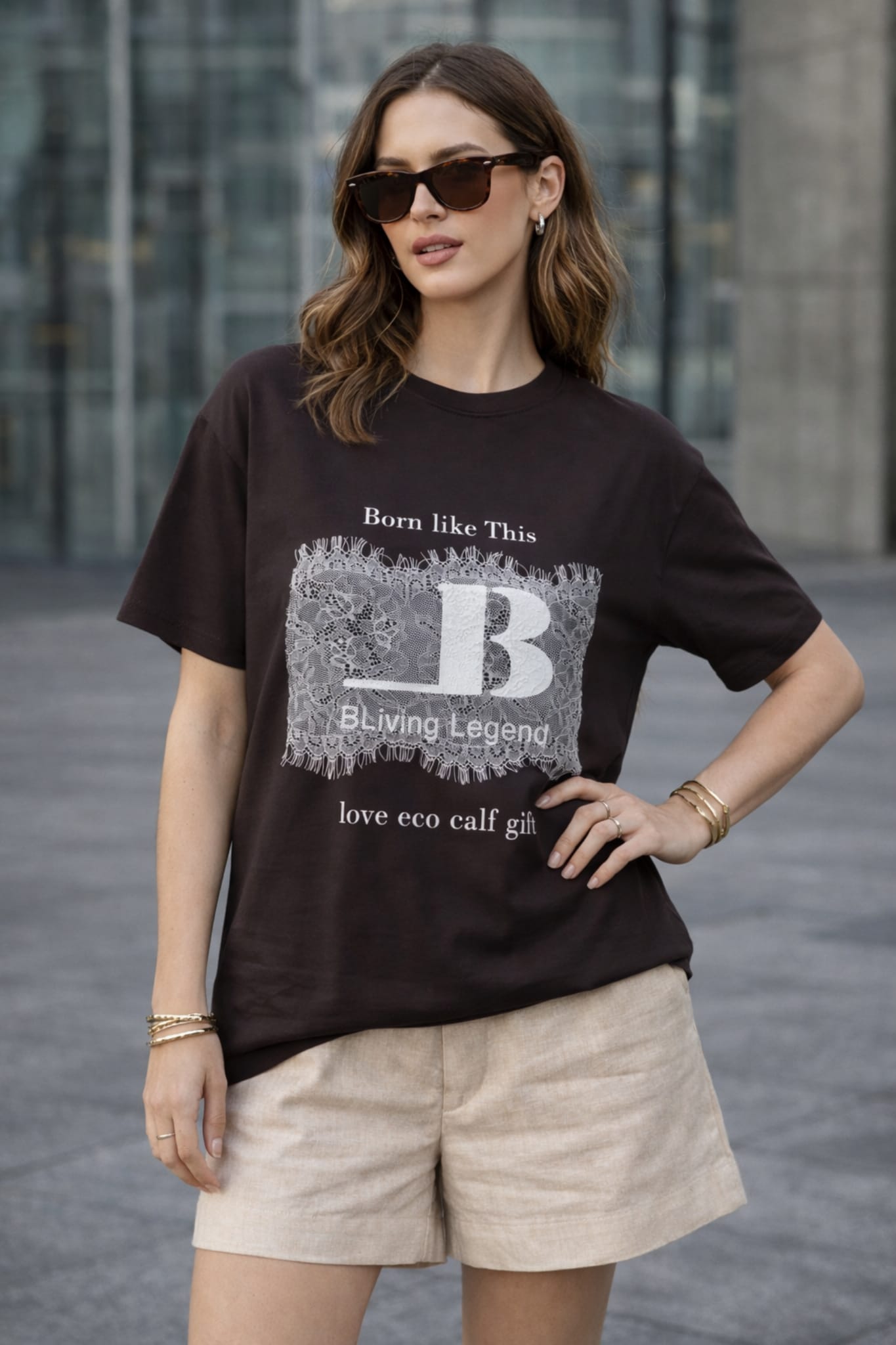 Kadın Baskılı Oversize T-Shirt – Born Like This Yazılı Pamuk Basic Tişört (Siyah / Beyaz / Lacivert / Yeşil / Gri / Kahverengi)