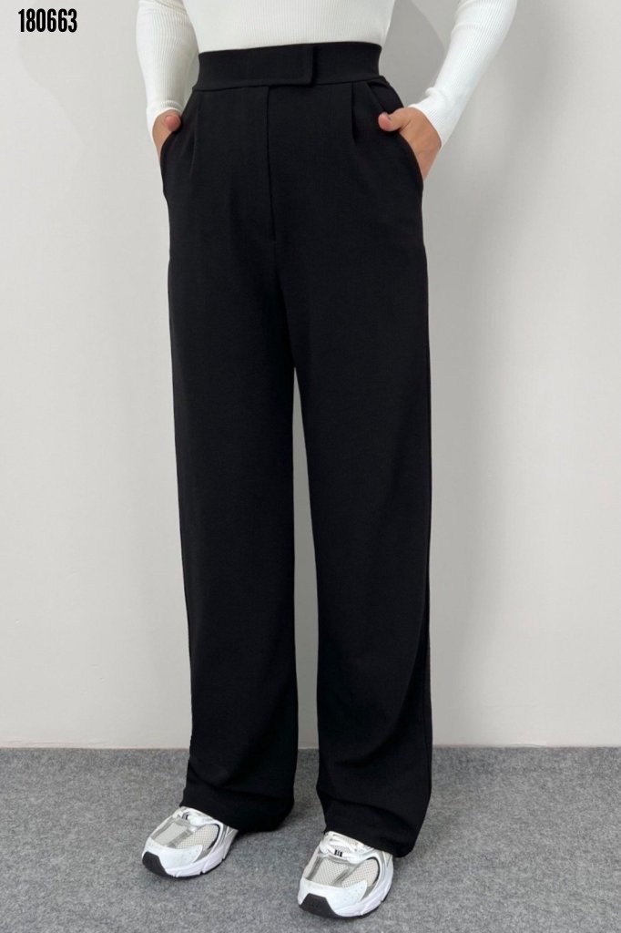 Kadın Yüksek Bel Cepli Cırt Kapama Janjan Krep Pantolon