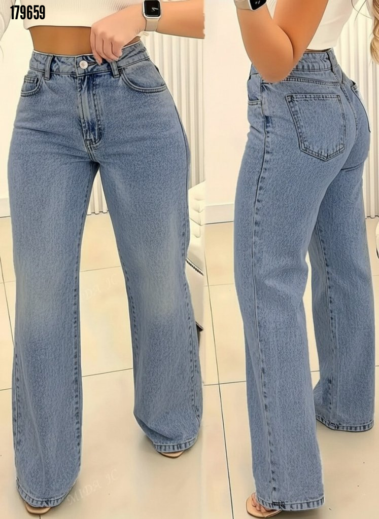 Kadın Yüksek Bel Cepli Geniş Kot Pantolon