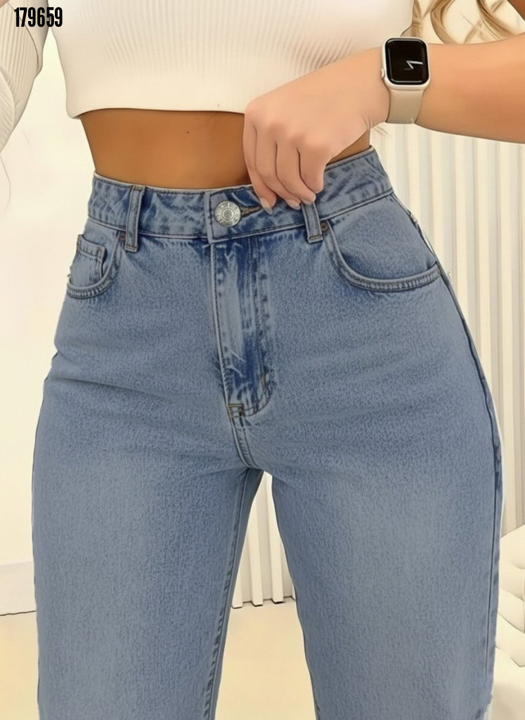 Kadın Yüksek Bel Cepli Geniş Kot Pantolon