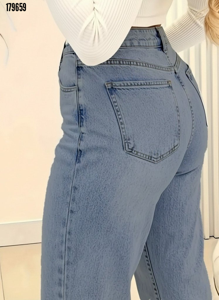 Kadın Yüksek Bel Cepli Geniş Kot Pantolon