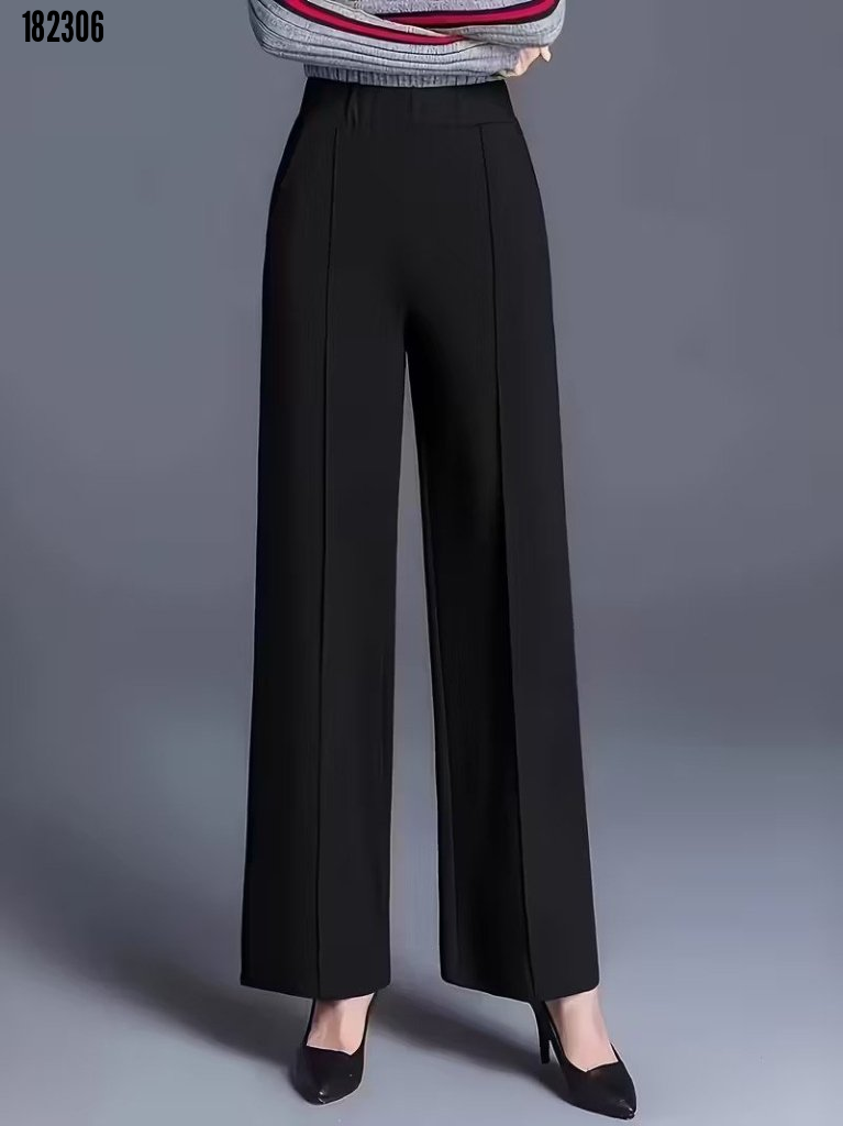 Kadın Yüksek Bel Önü Nervürlü İthal Krep Pantolon