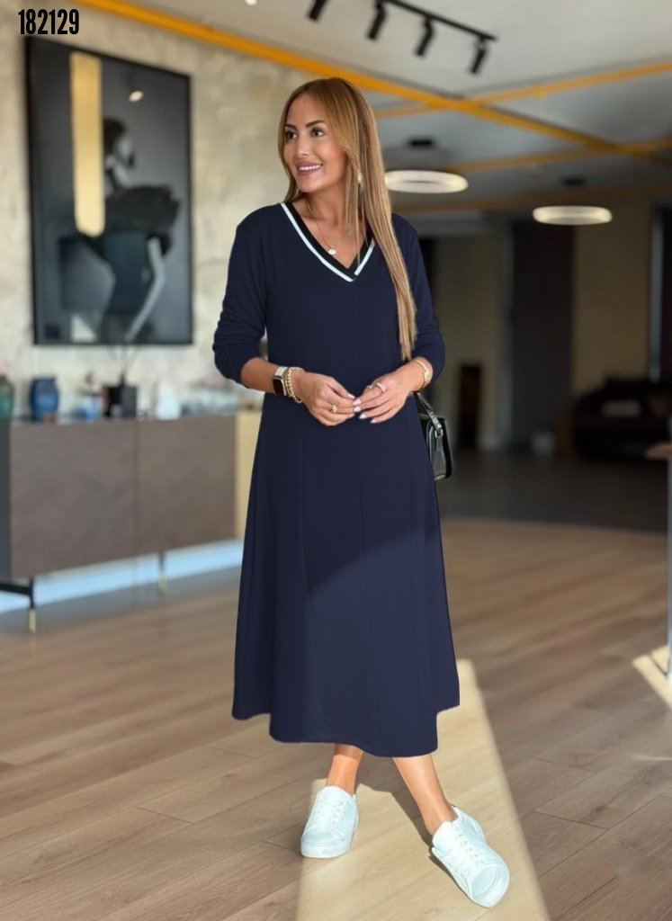 Kadın Uzun Kollu V Yaka Midi Modal Elbise