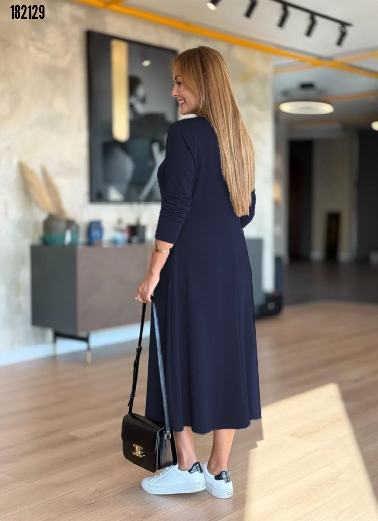 Kadın Uzun Kollu V Yaka Midi Modal Elbise