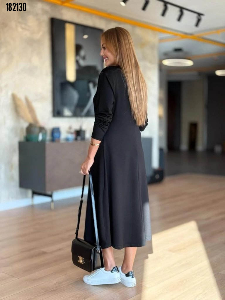 Kadın Uzun Kollu V Yaka Midi Modal Elbise