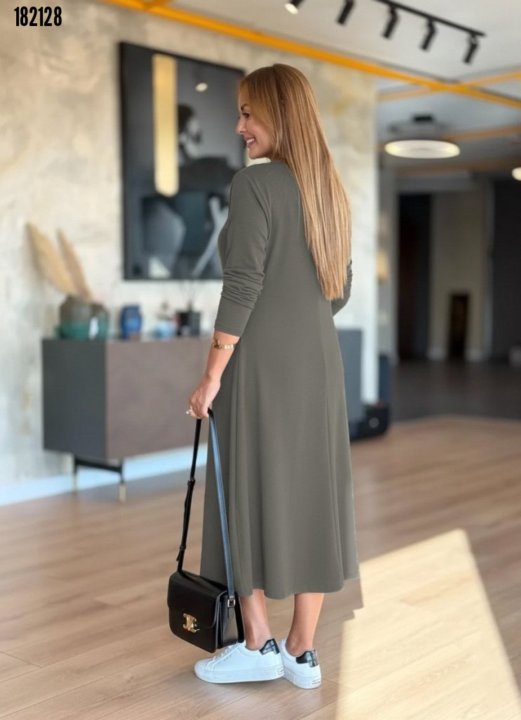 Kadın Uzun Kollu V Yaka Midi Modal Elbise