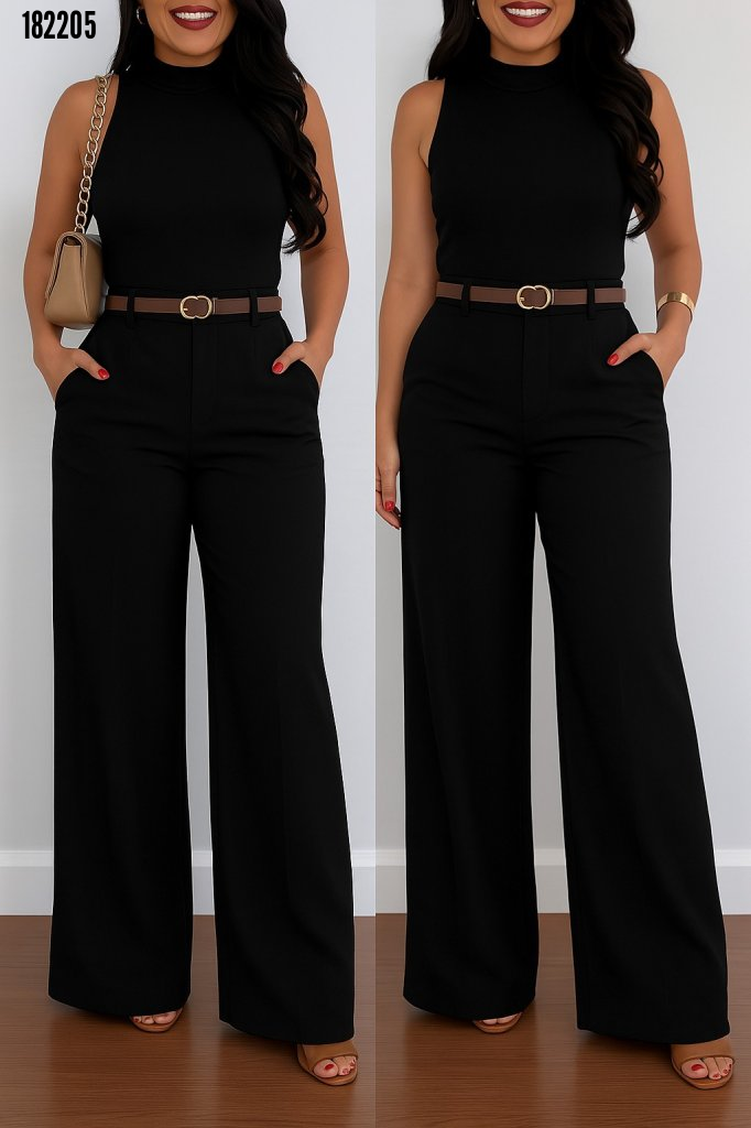 Kadın Yüksek Bel Geniş Paça Detaylı Cepli İthal Krep Pantolon