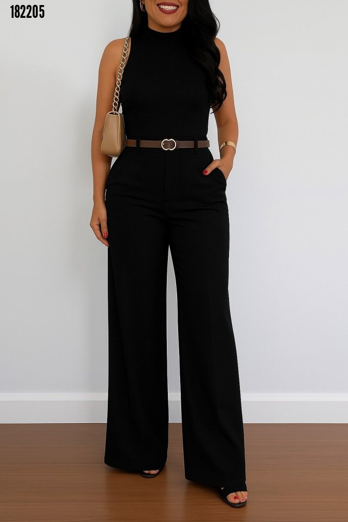 Kadın Yüksek Bel Geniş Paça Detaylı Cepli İthal Krep Pantolon