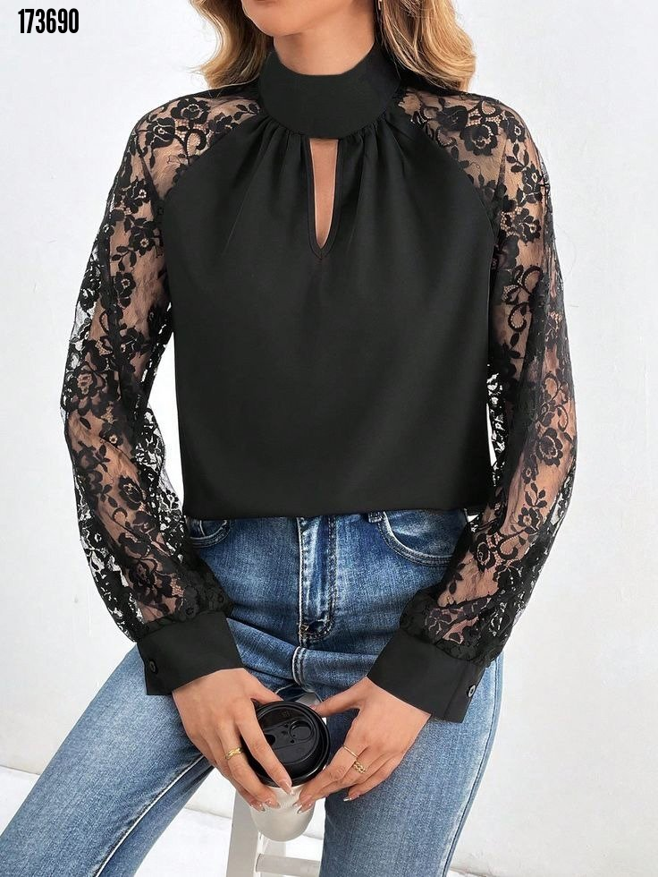 Kadın Tül Kol Detaylı Boğazlı Sandy Bluz – Göğüs Pencere Tasarım