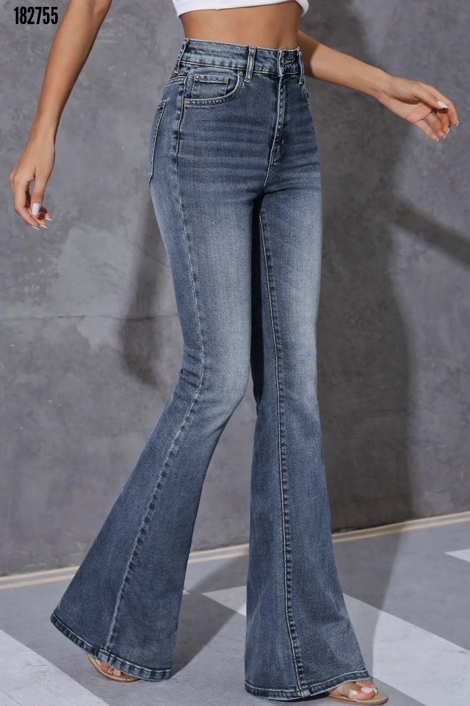 Kadın Büyük Beden Yüksek Bel Fermuarlı İspanyol Paçalı Kot Pantolon