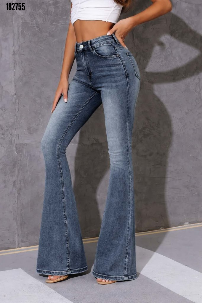 Kadın Büyük Beden Yüksek Bel Fermuarlı İspanyol Paçalı Kot Pantolon