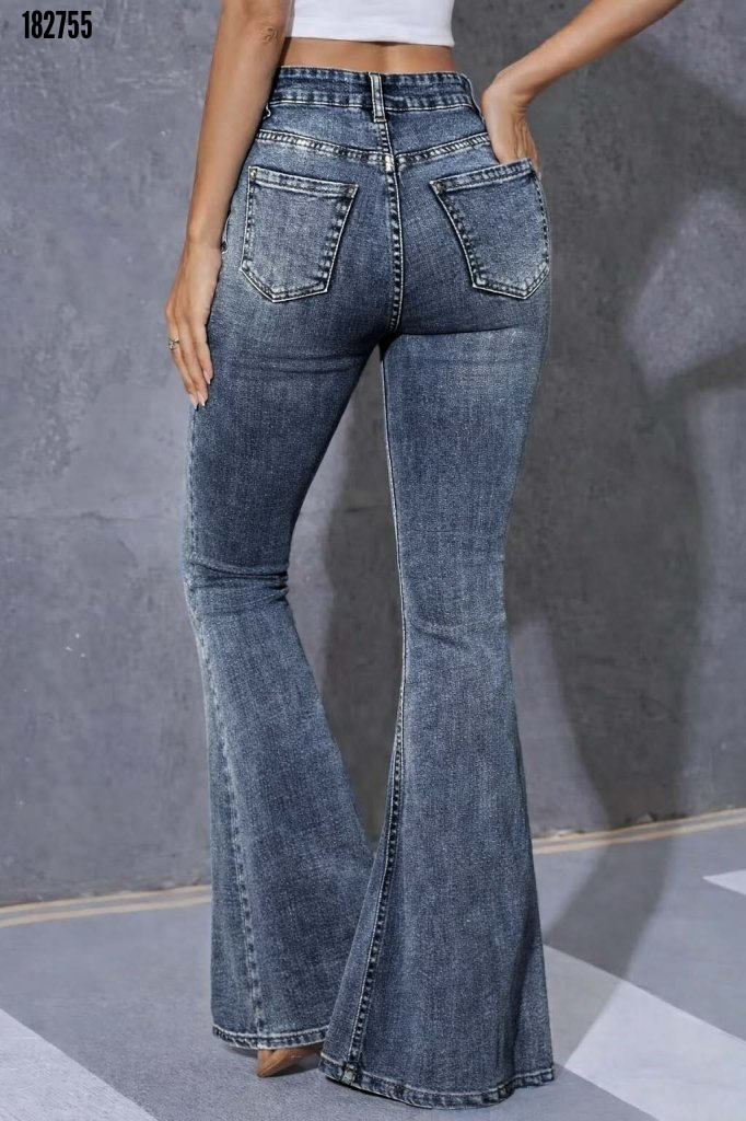 Kadın Büyük Beden Yüksek Bel Fermuarlı İspanyol Paçalı Kot Pantolon