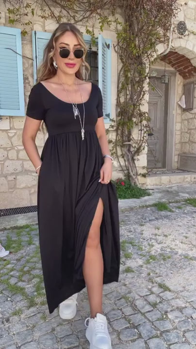 Basic Maxi Elbise – Yırtmaç Detaylı Rahat Şıklık