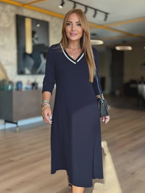 Kadın Uzun Kollu V Yaka Midi Modal Elbise
